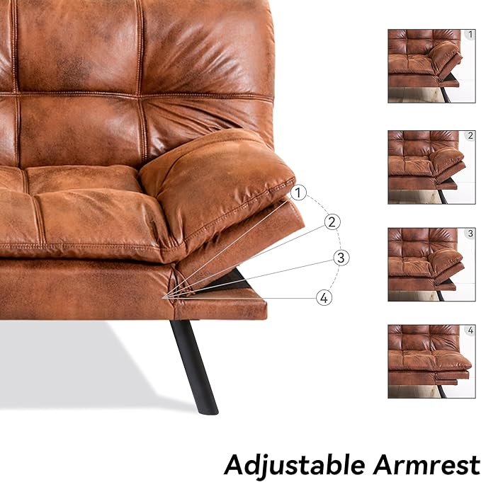 Memory Foam Faux Leather Futon Sofa Bed Couch,Convertible Futon Sofa Couch,Loveseat Sleeper Sofa Bed,Small Splitback Modern Sofa Bed for Living Room,Office,Apartment,Brown - LeafyLoom