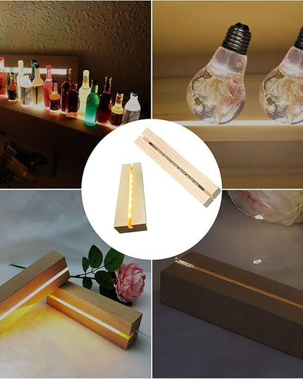 4Pack 6" Wood Rectangle Display Pedestal,Wooden Rectangle LED Lights Display Base for Acrylic and Plexiglass,Wood Night LED Light Lamp Base - LeafyLoom