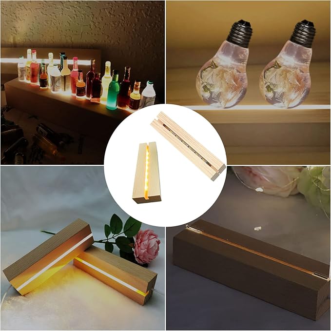 4Pack 6" Wood Rectangle Display Pedestal,Wooden Rectangle LED Lights Display Base for Acrylic and Plexiglass,Wood Night LED Light Lamp Base - LeafyLoom