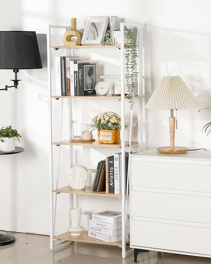 No-Assembly Folding Bookshelf Storage Shelves 5 Tiers Foldable Vintage Multifunctional Plant Flower Stand Storage Rack Shelves Bookcase for Home Office, White - LeafyLoom