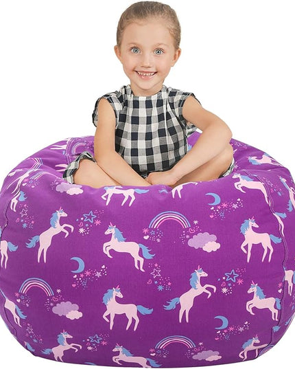 Aubliss Stuffed Animal Bean Bag Storage Chair (Purple Unicorn, Large (38'')) - LeafyLoom