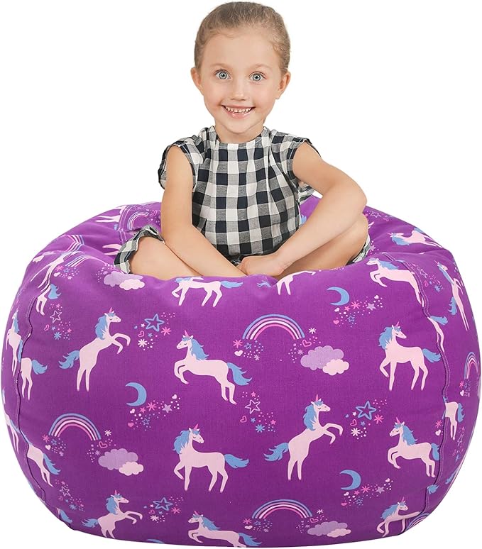 Aubliss Stuffed Animal Bean Bag Storage Chair (Purple Unicorn, Large (38'')) - LeafyLoom