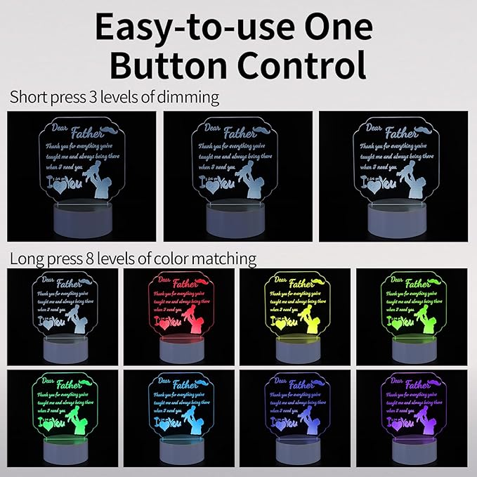 Gift for Dad from Daughter Son, Unique Dad Gifts for Birthday Thanksgiving Christmas, Personalized Acrylic Engraved Night Light Gift Ideas for Dad Fathers Day - LeafyLoom