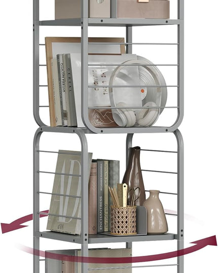 VASAGLE 4-Tier Rotating Bookshelf, Bookcase with Bookends for Small Spaces, Corner Shelf, Steel Frame, Dove Grey ULLS127G36 - LeafyLoom