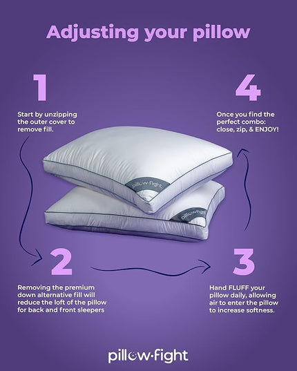 Pillow Fight Knockout - King Size Pillows Set of 2, Luxury & Adjustable, Down Alternative Pillow, Bed Pillows, Neck Pillow, Cooling Pillow, for, Back Support, Stomach, and Side Sleepers (2 Pack) - LeafyLoom