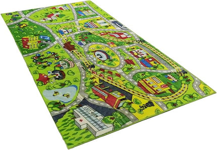 Booooom Jackson Car Mat for Kids Toy Cars,Soft Kids Play Rug,Non Slip Race Car Rug Car Play Mat,Road Rug,Train Rug,Washable Kids Rug for Bedroom Boys,Playroom,Preschool,Area Rug for Kids Room Cars - LeafyLoom