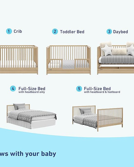 Graco Teddi 5-in-1 Convertible Crib with Drawer (Driftwood) – GREENGUARD Gold Certified, Crib with Drawer Combo, Full-Size Nursery Storage Drawer, Converts to Toddler Bed, Daybed and Full-Size Bed - LeafyLoom