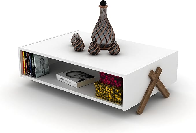 NicBex Coffee Table Wooden Coffee Table with Storage Rectangle Center Tables with Open Shelf and Metal Frame Dining Table for Living Room, Dining Room, Office, and Bedroom,35.4" W, White - LeafyLoom