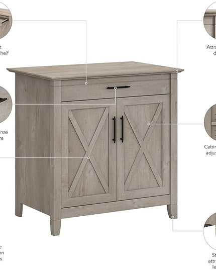 Bush Business Furniture Key West Secretary Desk with Keyboard Tray and Storage Cabinet, 30W x 20D, Washed Gray - LeafyLoom