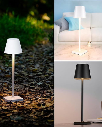 Rechargeable Table Lamp, 3 Color Dimmable Modern Battery Powered Lamp, 5200mAh Touch Cordless LED Desk Lamp for Bedroom Reading Office Bar Cafe Patio (White) - LeafyLoom