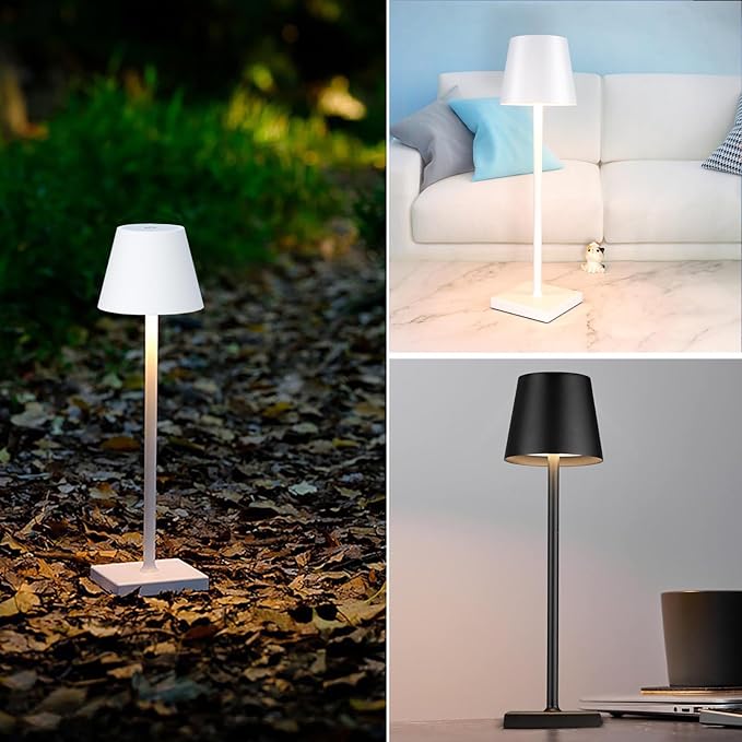 Rechargeable Table Lamp, 3 Color Dimmable Modern Battery Powered Lamp, 5200mAh Touch Cordless LED Desk Lamp for Bedroom Reading Office Bar Cafe Patio (White) - LeafyLoom