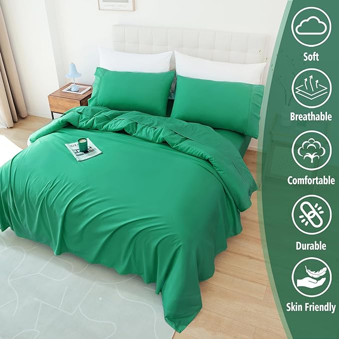 Whitney Home Textile King Sheet Set - 4 Piece Luxury Cooling Bed Sheets for King Size Bed, Silky Soft Sheets 16" Deep Pocket, Hotel Bedding Sheets and Pillowcases, Wrinkle Free Oeko-Tex Sheets - LeafyLoom