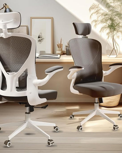 Home Desk Chair Ergonomic Chair with Headrest Study Chair Computer Chair Desk Chair Adjustable Headrest Lumbar Support Office Chair Heavy Duty Office Chair (B+W office chair) - LeafyLoom