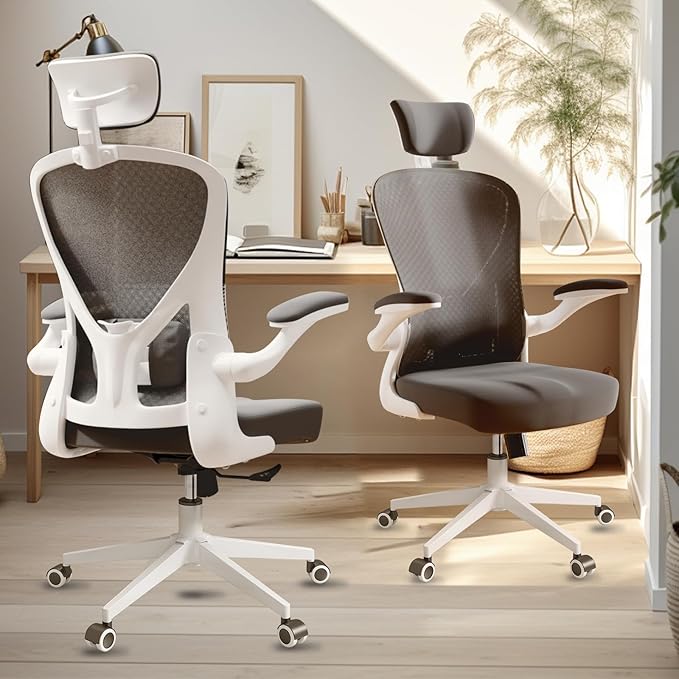Home Desk Chair Ergonomic Chair with Headrest Study Chair Computer Chair Desk Chair Adjustable Headrest Lumbar Support Office Chair Heavy Duty Office Chair (B+W office chair) - LeafyLoom