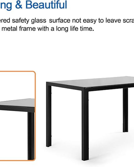 NicBex Small Dining Table Set for 4 Kitchen Table Set 5 Pieces Dining Table Set Kitchen Room Tempered Glass Dining Table with 4 Faux Leather Chairs for Small Space, Black - LeafyLoom