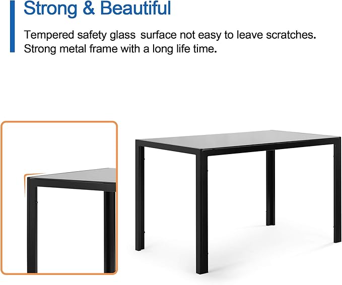 NicBex Small Dining Table Set for 4 Kitchen Table Set 5 Pieces Dining Table Set Kitchen Room Tempered Glass Dining Table with 4 Faux Leather Chairs for Small Space, Black - LeafyLoom