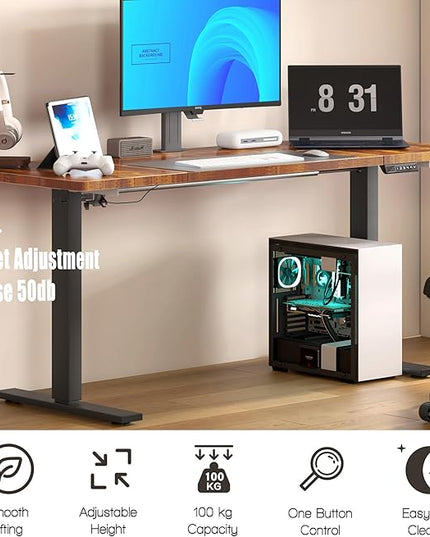 soges 63in Electric Standing Desk Ergonomic Height Adjustable Computer Desk Sit Stand Desk Home Office Desks Standing Desk, Vintage Brown - LeafyLoom