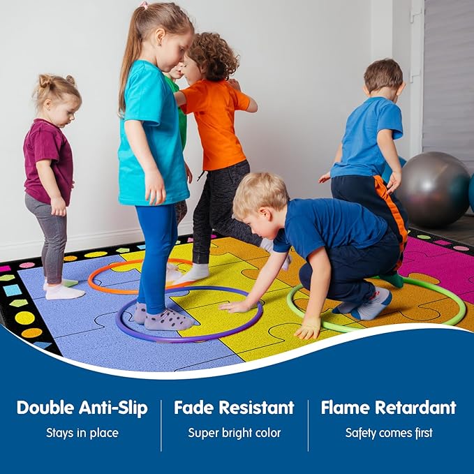 Booooom Jackson Classroom Rug Elementary Classroom Carpet 6'5"x8'5"Preschool Rugs Colorful Puzzle Seating Rug with Non-Slip Backing School Classroom Kid Rug (PzPK-2620) - LeafyLoom