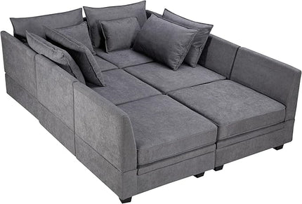 115.1" Modern Large U-Shape Modular Sectional Sofa with Reversible Chaise and Storage Seat, Convertible Sleeper Couch Bed for Living Room, Apartment, Office, Dark Gray, 115.1 Inch - LeafyLoom