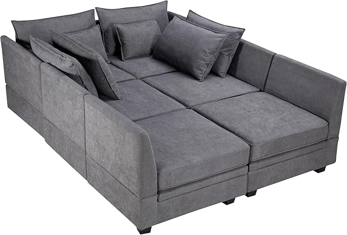 115.1" Modern Large U-Shape Modular Sectional Sofa with Reversible Chaise and Storage Seat, Convertible Sleeper Couch Bed for Living Room, Apartment, Office, Dark Gray, 115.1 Inch - LeafyLoom