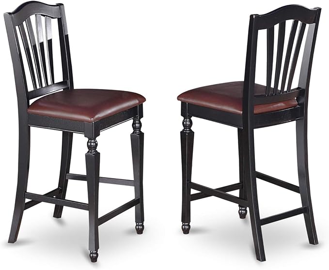 East West Furniture PBCH5-BLK-LC Pub 5 Piece Kitchen Counter Height Set Includes a Square Dining Room Table and 4 Faux Leather Upholstered Chairs, 36x36 Inch, Black & Cherry - LeafyLoom