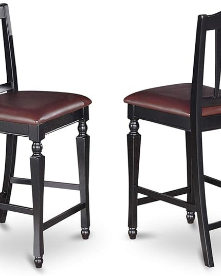 East West Furniture PBCH5-BLK-LC Pub 5 Piece Kitchen Counter Height Set Includes a Square Dining Room Table and 4 Faux Leather Upholstered Chairs, 36x36 Inch, Black & Cherry - LeafyLoom