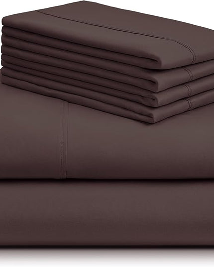 LuxClub 6 PC Queen Sheet Set, Breathable Luxury Bed Sheets, Deep Pockets 18" Eco Friendly Wrinkle Free Cooling Sheets Machine Washable Hotel Bedding Silky Soft - Brown Queen - LeafyLoom