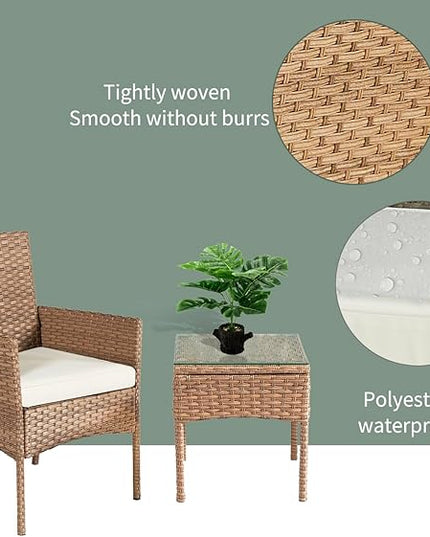 3 Pieces Patio Set Balcony Furniture Sets for Apartments.Bistro Furniture Set, Conversation Sets with Coffee Table, for Porch, Patio, Garden and Removable Cushions Beige - LeafyLoom