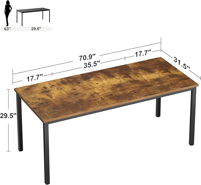 Need Large Computer Desk 70.8 x 31.5 inches Conference Table Large Office Desk Writing Table Workstation for Home Office,Rustic Brown & Black 10FJGSAC3-180FG-ND - LeafyLoom