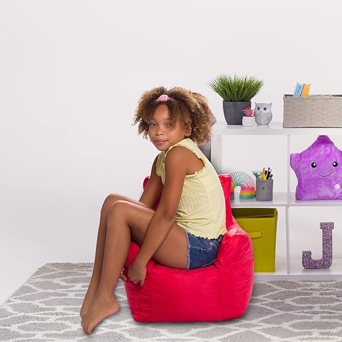 Posh Creations Bean Bag Structured Seat for Toddlers and Kids, Comfy Chair for Children, Pasadena, Red - LeafyLoom