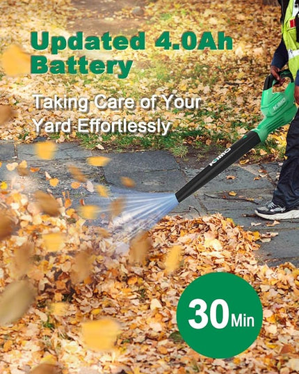 KIMO Cordless Leaf Blower - 200 CFM 170 MPH Battery-Operated Blower for Blowing Leaves, Snow Debris and Dust, 20V Electric Leaf Blower with 4.0Ah Battery and Charger for Yard| Patio| House |Jobsite - LeafyLoom