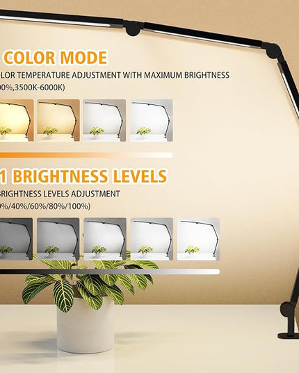 LED Desk Lamp with Clip, Multi-Angle Flexible 4-Segment 3-Light Source Office Desk Lamp, Clip-on Eye-Care 4 Color Temperature Modes&5 Brightness, Table Lamp for Home Office Studio Study Nail - LeafyLoom