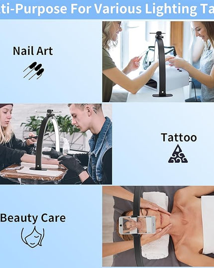 iVict Half Moon Light for Nail Desk, 29In 40W Nails Tech Light with Phone Stand, 10 Adjustable Brightness, 3 Color Temperature Led desk lamp for Nail, Tattoos, Eyebrows, Beauty(Black) - LeafyLoom