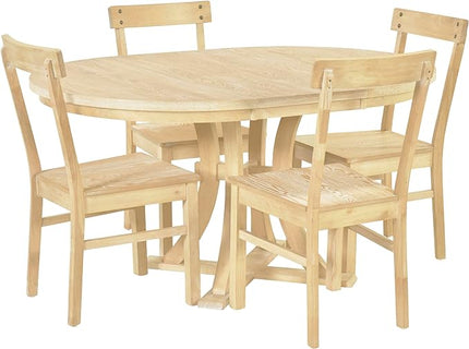 Rustic Round Pedestal 15.7" Removable Leaf, Extending w/Simple Chirs, for Small Place, Kitchen, 5 Piece Dining Table Set, Natural 17 - LeafyLoom