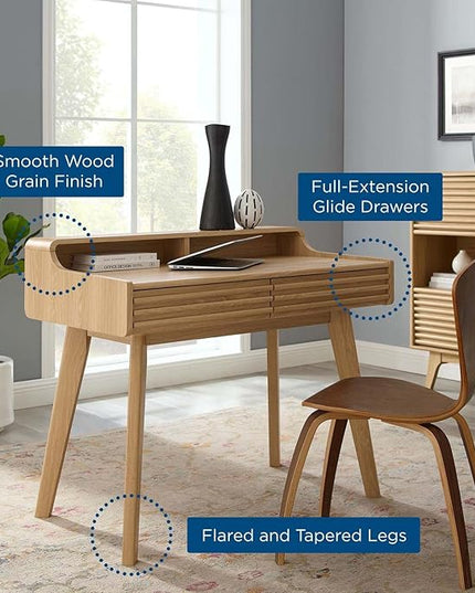 Modway Render Mid-Century Modern Office, Writing Desk, Oak - LeafyLoom