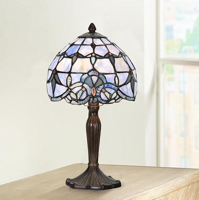 Tiffany Lamp Baroque Design Stained Glass Table Lamp for Living Room Bedroom Bedside Nightstand Home Office (Blue baroque) - LeafyLoom