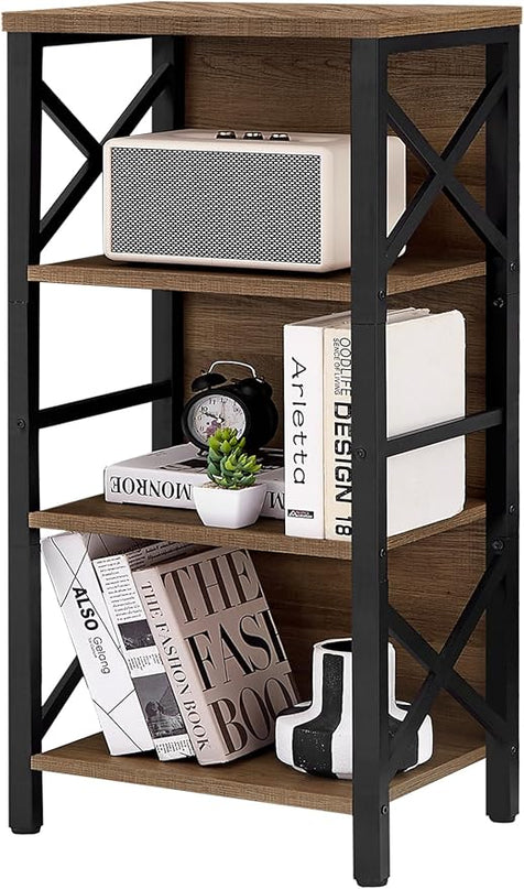 Bookcase, Industrial Small Bookshelf,4-Tier Narrow Bookcase Storage Organizer, Small Book Shelf for Small Spaces, Living Room, Bedroom and Home Office, Brown - LeafyLoom
