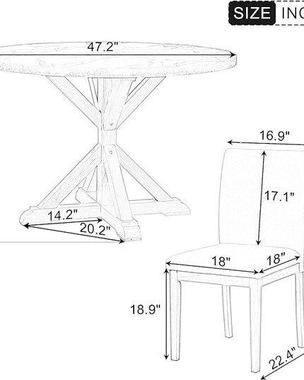 NicBex Small Dining Table Set for 4 Round Dining Table Set 5-Piece Dining Table Set, Marble Sticker and Cross Bracket Pedestal Dining Table, and 4 Upholstered Chairs, White+Walnut - LeafyLoom