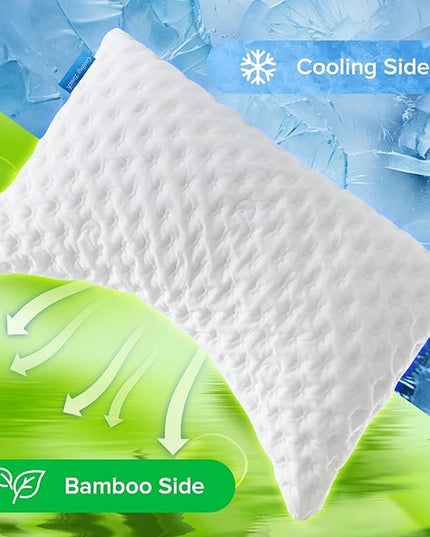 Cooling Side Sleeper Pillow for Neck and Shoulder Pain, Adjustable Shredded Memory Foam Bed Pillows for Sleeping,Ergonomic Curved Pillow with Extra Foam,Queen Size Set of 2, Washable Cover - LeafyLoom