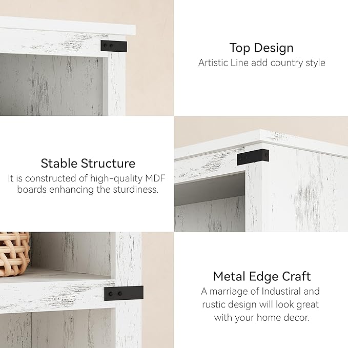 GAOMON 3 Tier Bookcase, Farmhouse Book shelf with Storage Open Display Bookshelves, 40" Low Book Case Wooden 3 Shelf Bookcase Home Decor Furniture for Home Office, Living Room, Bed Room - White - LeafyLoom