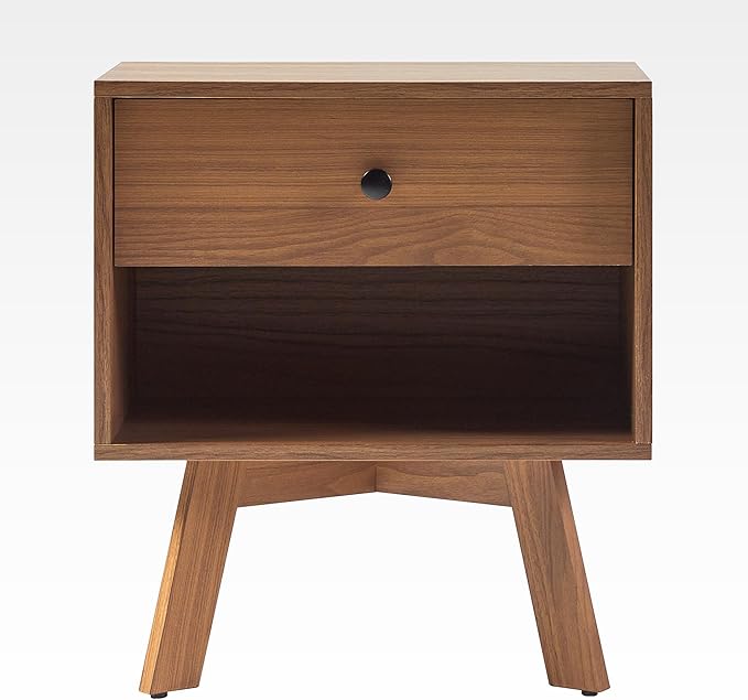 Walker Edison Mid-Century Modern 1 Nightstand Bedroom Storage Drawer and Shelf Bedside End Table, 21 Inch, Mocha - LeafyLoom