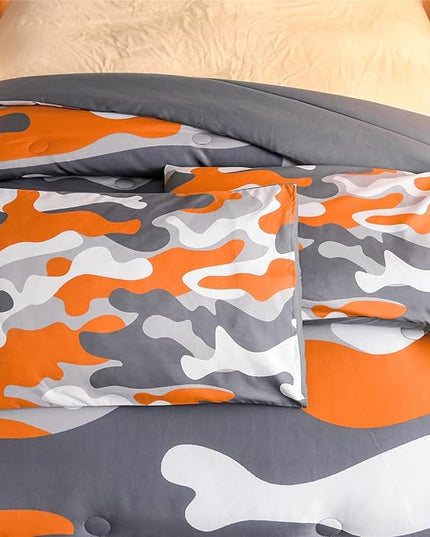 Meeting Story Kids Camo Bedding Set, Army Camouflage Bedding Twin Comforter Set for Boys Girls Teens Bedroom Decoration, 3Pcs (Orange, Full) - LeafyLoom