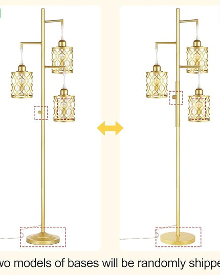 68" Gold Floor Lamp, Dimmable Industrial Floor Lamps for Living Room, 3 Light Rustic Standing Tall Lamp Including 3 PCS 6W E26 Bulbs, Farmhouse Tree Floor Lamp for Bedrooms, Office, Bar - LeafyLoom