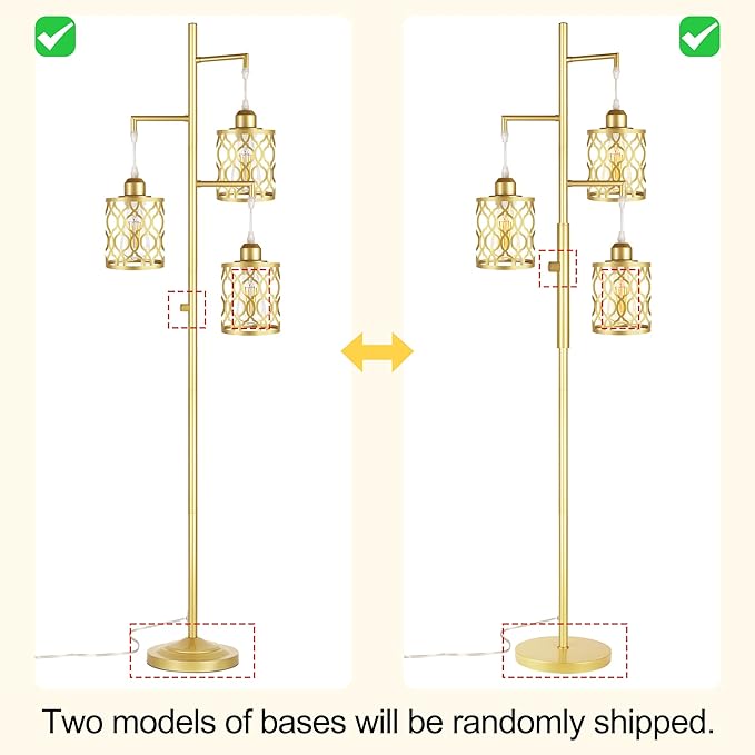 68" Gold Floor Lamp, Dimmable Industrial Floor Lamps for Living Room, 3 Light Rustic Standing Tall Lamp Including 3 PCS 6W E26 Bulbs, Farmhouse Tree Floor Lamp for Bedrooms, Office, Bar - LeafyLoom