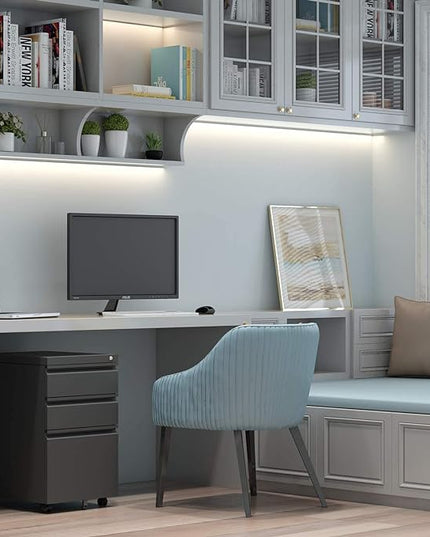 Mobile File Cabinet Under Desk, 3 Drawers Metal File Cabinet with Wheels, Rolling Filing Cabinets with Lock for Home Office Letter/Legal/A4 - LeafyLoom