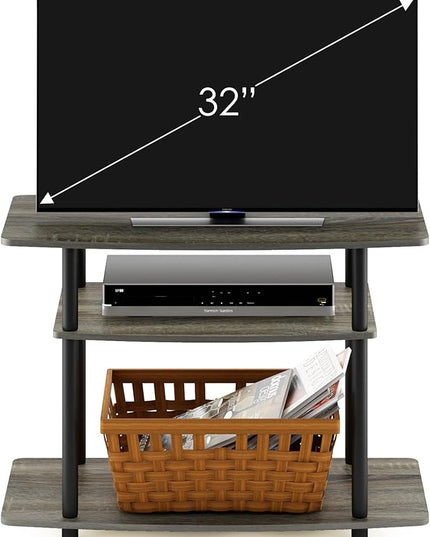 Furinno Turn-N-Tube No Tools 3-Tier Entertainment Center TV Stand for TV up to 32 Inch, Plastic Round Tubes, French Oak Grey/Black - LeafyLoom