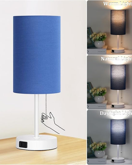 Dott Arts Table Lamp for Bedroom, 3-Color Bedside Lamps with Pull Chain, Bedroom Table Lamps for Nightstand,Small Lamp for Living Room, Bulb Included Blue … - LeafyLoom