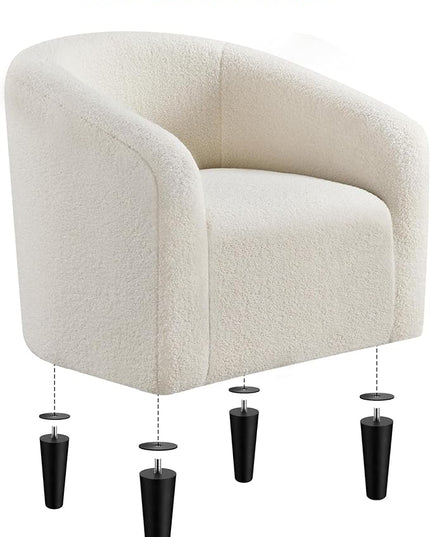 Yaheetech Accent Barrel Chair, Faux Fur Club Chair, Furry Sherpa Elegant and Cozy, Soft Padded Armchair, Suitable for Living Room Bedroom Reception Room Office, Ivory - LeafyLoom