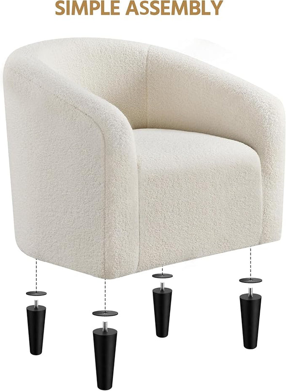 Yaheetech Accent Barrel Chair, Faux Fur Club Chair, Furry Sherpa Elegant and Cozy, Soft Padded Armchair, Suitable for Living Room Bedroom Reception Room Office, Ivory - LeafyLoom