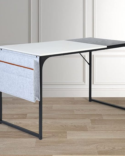 47 inch Study Storage Bag Space Saving for Home Office, Modern Simple Style PC Metal Frame Computer Desk, Writing Table, Black, White - LeafyLoom
